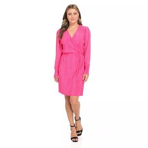 NWT Jorge Perez Pink Accordion Pleated Balloon Sleeve Wrap Dress Size 1X
